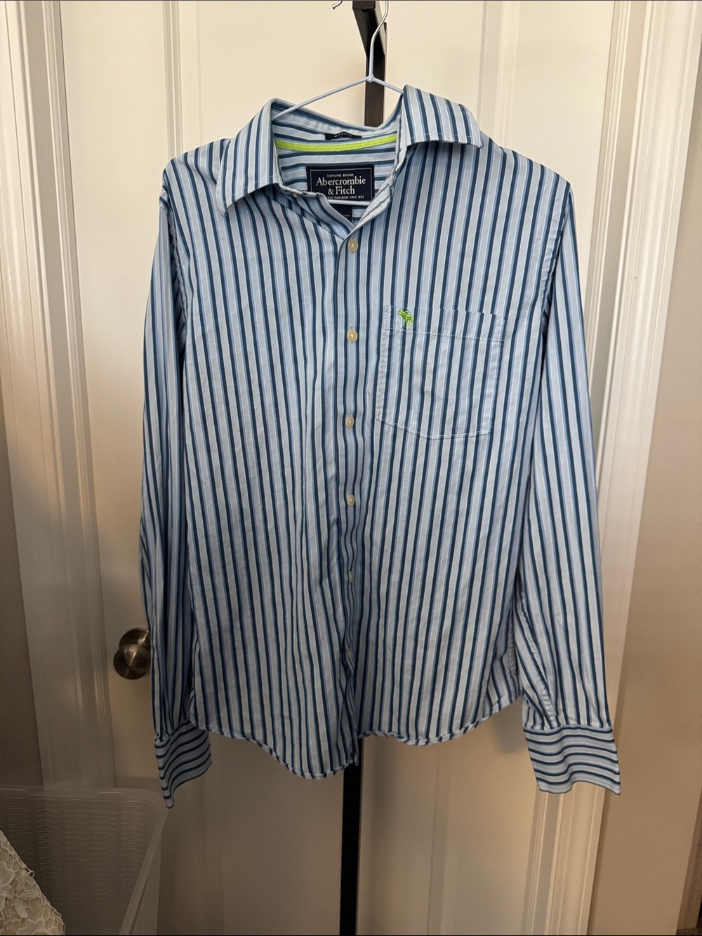Abercrombie & Fitch Light Blue and Navy Vertical Stripe Dress Shirt